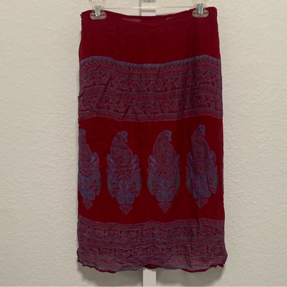 Y2K Free People Red Purple Boho Print Midi Skirt - Picture 5 of 8